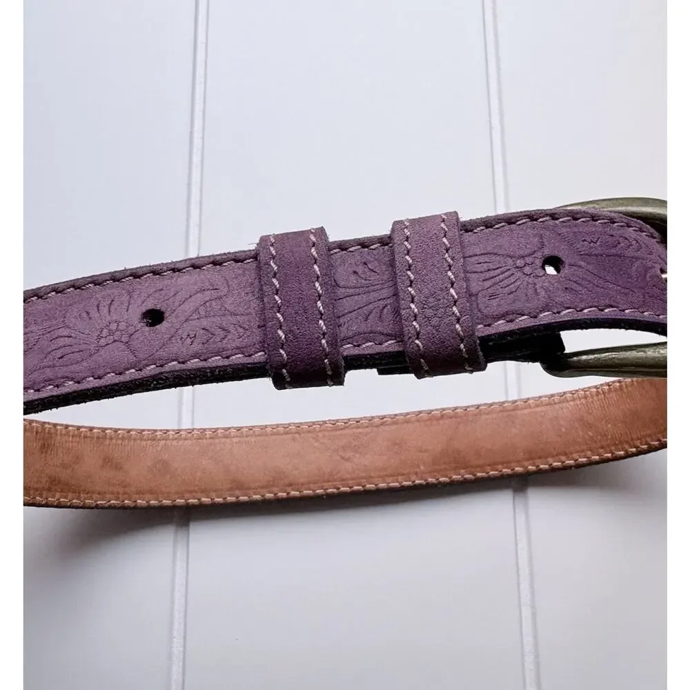 Gap Kids Purple Embossed Floral Genuine Leather Belt Western Boho Size M